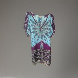 Johnny Was 100% Silk Small Tunic Top Lightweight Coverup/Dress Big Sleeves